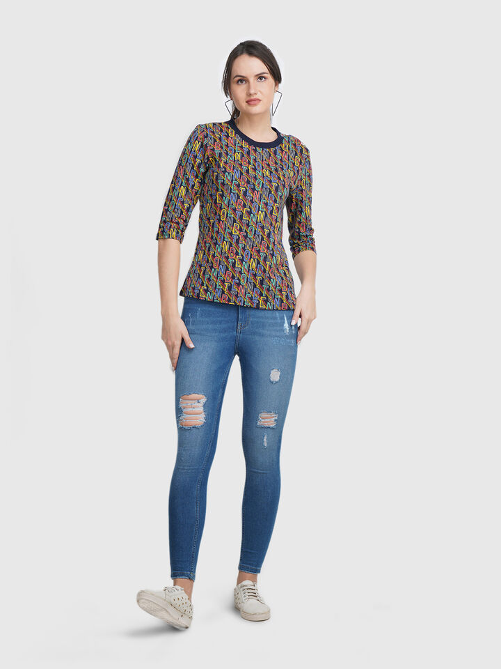 Short Sleeve Tee With Aop And Btn On Shoulder image number 4